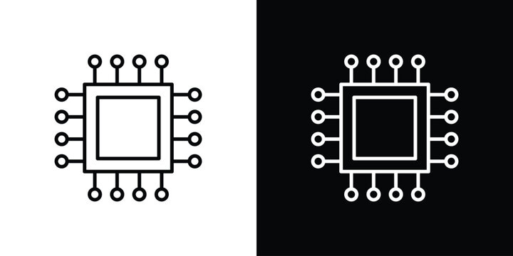 Computer microchip icon design element. Linear style vectors