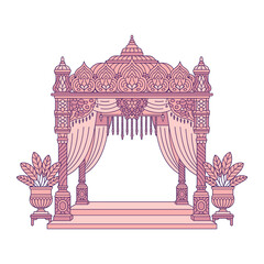 Ornamental Traditional Wedding Mandap Vector with Intricate Floral and Draped Decoration