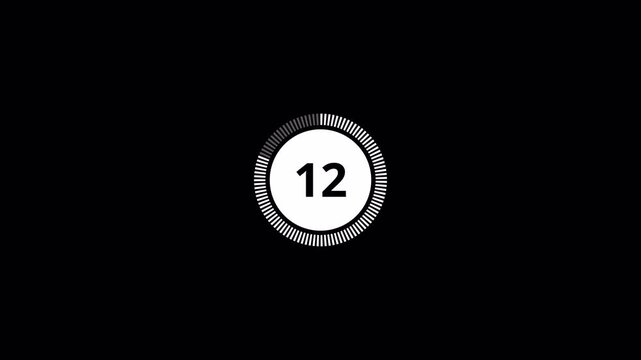 15 seconds countdown animation with transparent background, fifteen seconds  countdown timer from 15 seconds to 0 seconds countdown timer with alpha channel in 4k.