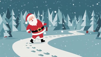 Cartoon Santa Claus Walking in a Snowy Winter Forest at Night. - Powered by Adobe