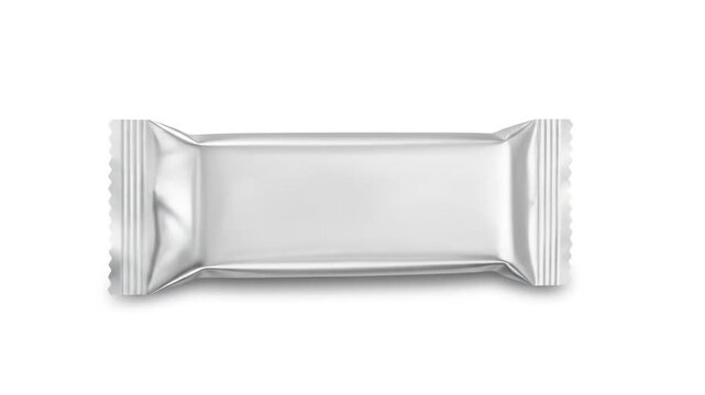 A single, unbranded, silver foil wrapper for a food item, isolated on a white background