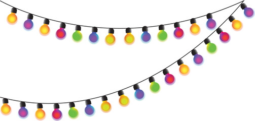 Seamless colorful lights on chain pattern on transparent background