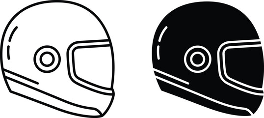 Vactor Black and white line art icons of motorcycle helmets symbol safety