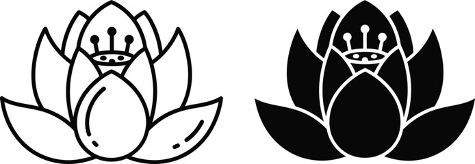 Vactor Black and white lotus flower icons side by side water lily symbol
