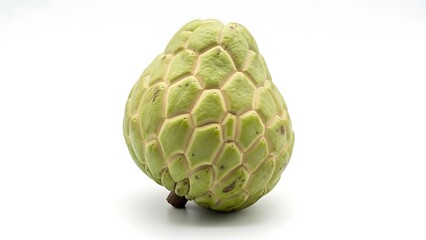 Fototapeta premium A Single Fresh Custard Apple with Geometric Polygonal Skin Isolated on a White Background.