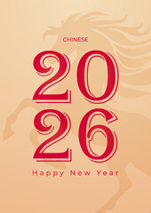 2026 Happy New Year with Golden Horse on gold Background