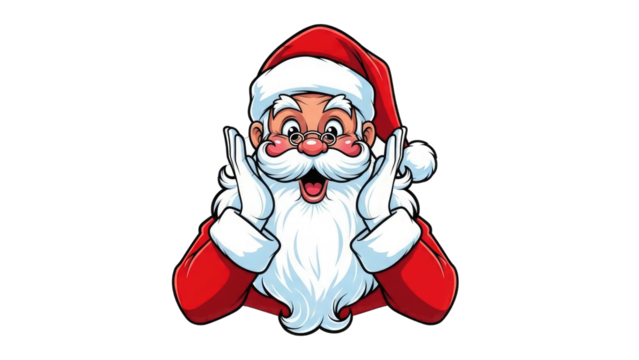 Surprised Santa Claus with hands on cheeks isolated on a transparent background 2