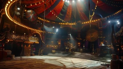 An abandoned circus with dim lighting and dusty spaces illustrates the decline of culture, creating a dramatic backdrop for art projects.
