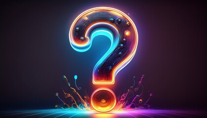 glowing question mark 3d render on dark background