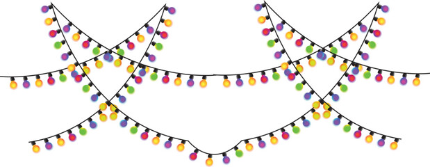 Seamless colorful lights on chain pattern on transparent background