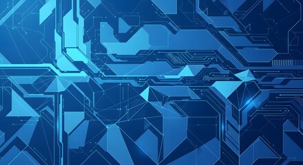 Modern abstract technology background with vibrant blue geometric shapes and circuit patterns for innovative digital projects and futuristic designs