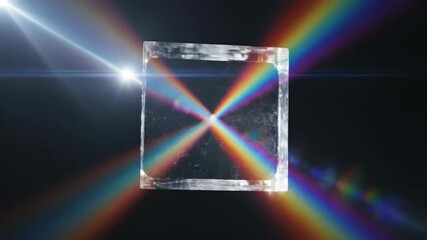 ﻿Seamlessly looping abstract background footage of a massive rotating glass prism creating vibrant light spectrum flares rotating, prism, shiny - Powered by Adobe
