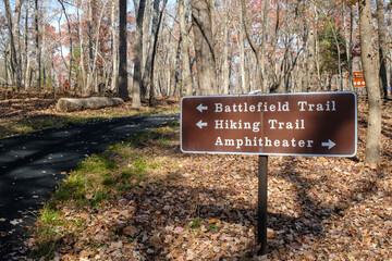 Trail sign at Kings Mountain National Military Park in Blacksburg, South Carolina