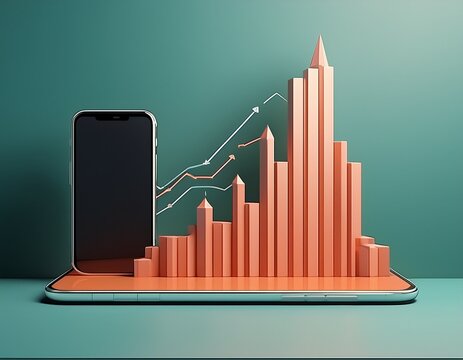 strategic plan with growth graph and smartphone on minimal background