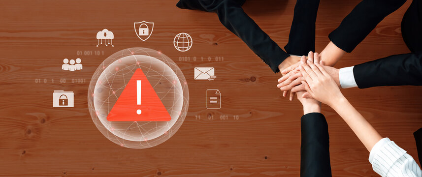 Red warning triangle representing a cybersecurity threat or data breach alert, surrounded by digital security and network protection icons, symbolizing cyber risk awareness Parse