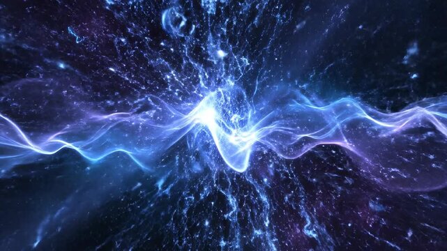 Seamlessly looping abstract background of electric blue and violet energy waves resonating outwards in a pulsating, organic motion artistic, loop, digital art