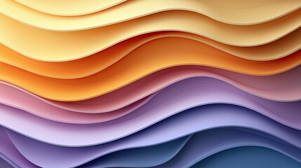 An abstract image featuring multiple layers of wavy shapes in a gradient of colors, creating a sense of depth and movement.