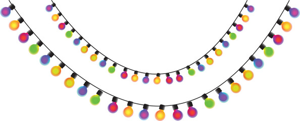 Seamless colorful lights on chain pattern on transparent background