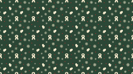 Green Christmas background with snowflakes and christmas trees,seamless pattern of christmas trees and snowflakes on green background,Christmas wrapping paper, Xmas pattern with ornaments