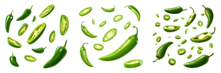 Vibrant jalapeno peppers floating on a transparent background culinary art fresh environment