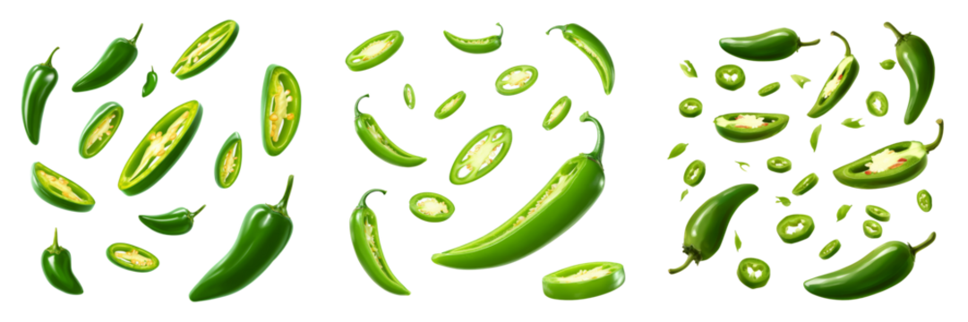 Vibrant jalapeno peppers floating on a transparent background culinary art fresh environment