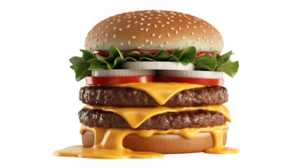 Mouthwatering double cheeseburger dripping with delicious cheese for fast food craving satisfaction