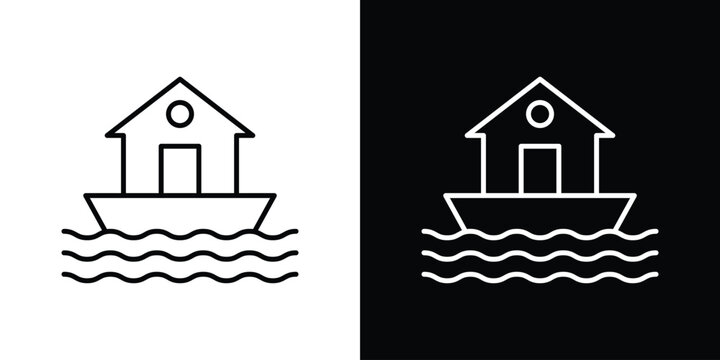 Houseboat icon design element. Linear style vectors