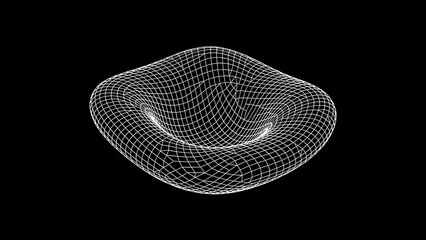 Abstract wire frame of geological depression in 3d space representing sinkhole or crater isolated on black background for design 