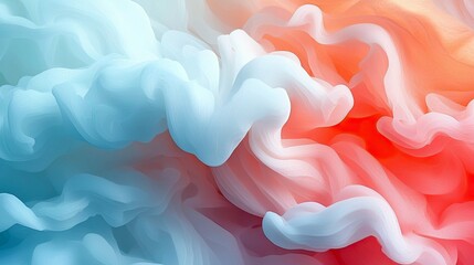 An abstract image featuring swirling smoke-like shapes in shades of blue, white, and red, creating a gradient effect.