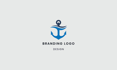 Modern Blue Anchor Logo Design Template