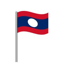 Vector illustration of Laos flag waving on flagpole, isolated on white background. Perfect for design, educational, and patriotic projects