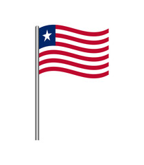 Vector illustration of Liberia flag waving on flagpole, isolated on white background. Perfect for design, educational, and patriotic projects