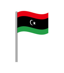 Vector illustration of Libya flag waving on flagpole, isolated on white background. Perfect for design, educational, and patriotic projects