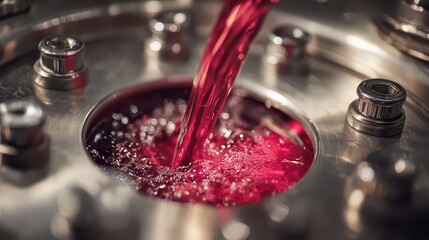 Liquid Pouring into Industrial Equipment with Metallic Texture