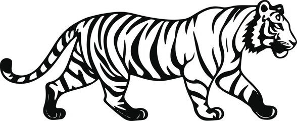 Single-line tiger walking silhouette with flowing curves suggesting motion 2