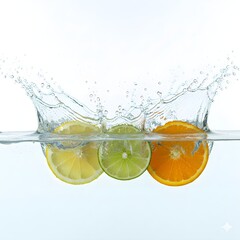 Fresh Citrus Slices Splashing in Water