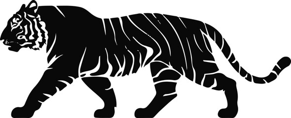 Single-line tiger walking silhouette with flowing curves suggesting motion 1. © MST Rohima