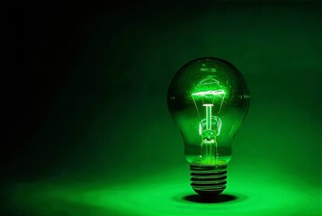 Green Illumination: A brightly glowing light bulb emits a vibrant green hue against a darker backdrop. Symbolizing ideas and innovation, the lightbulb illuminates the path towards progress.