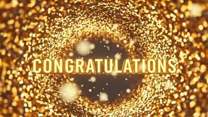 Golden particles explosion animation congratulation message video for celebration awards event