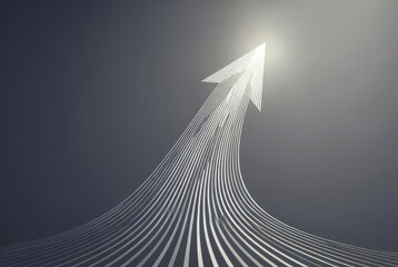 Arrow of Ascendance: A sleek, upward-pointing arrow, symbolizing growth and progress, soars towards a bright, illuminating light, against a backdrop of flowing lines.