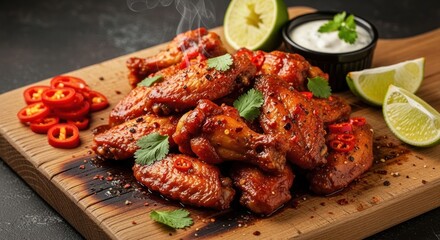 Delicious Spicy Chicken Wings Platter with Lime and Chili.