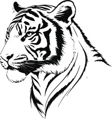 Tiger profile created with balanced, symmetrical line strokes and soft curves