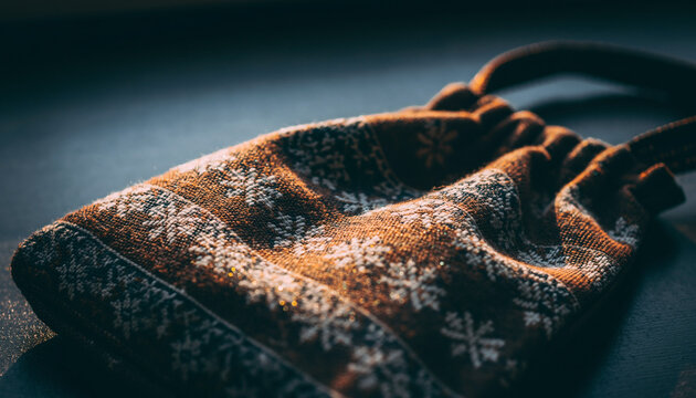 Nordic Woven Fabric Gift Bag with Snowflake Pattern in Warm Light