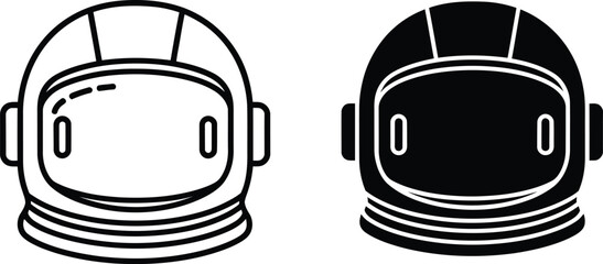 Two astronaut helmets one outlined in vactor black and white and one solid black space helmet © SHAHIN