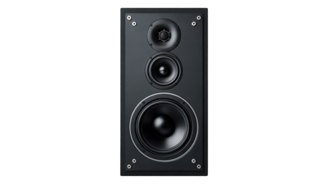 Premium black speaker with powerful sound for home theater enthusiasts and music lovers audio system - Powered by Adobe