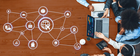 Global shipping icons show transport, loEnticeics, and cargo delivery. Global shipping connects...