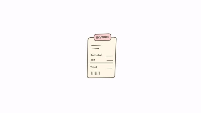 2D flat invoice motion with looping animation and alpha channel, clean vector-style document graphic.
