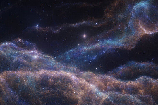 Vibrant cosmic nebula with distant stars and glowing gas clouds