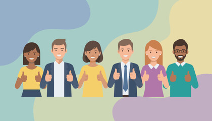 Diverse business team gives thumbs up showing approval success and excellent teamwork