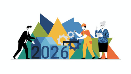 Diverse team collaborating on 2026 business development plan innovation and industrial future